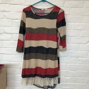 Stripe dress with lace detail